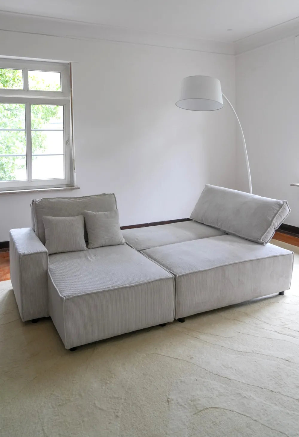 Corner Sofa Bed 3 Seater Corduroy Off-White Right Hand Middale