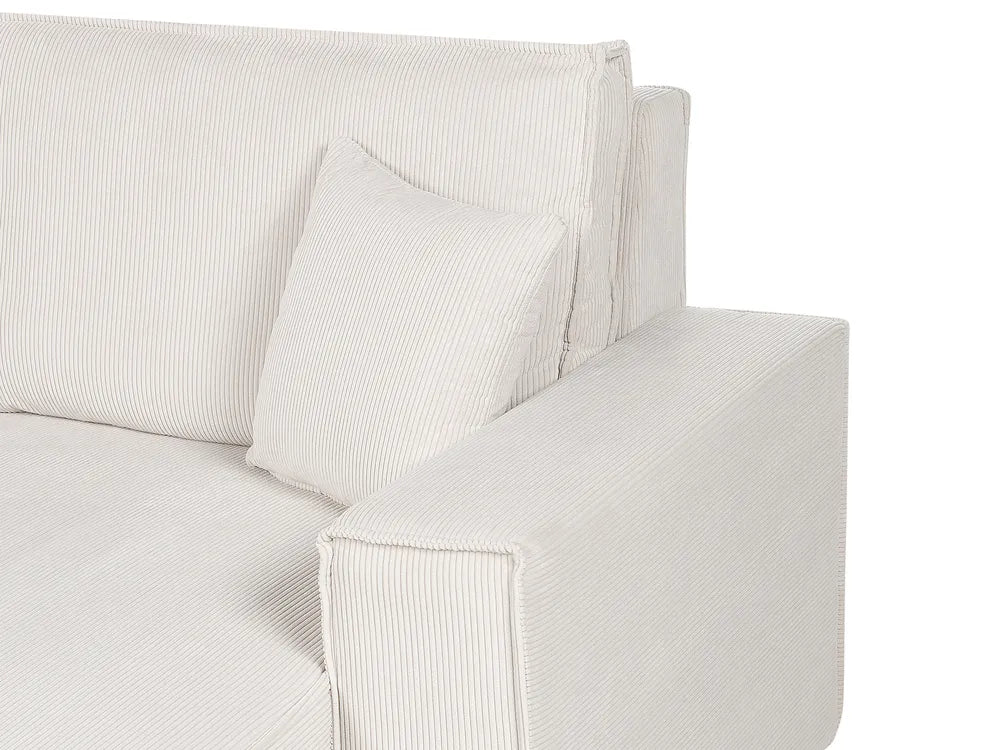 Corner Sofa Bed 3 Seater Corduroy Off-White Right Hand Middale