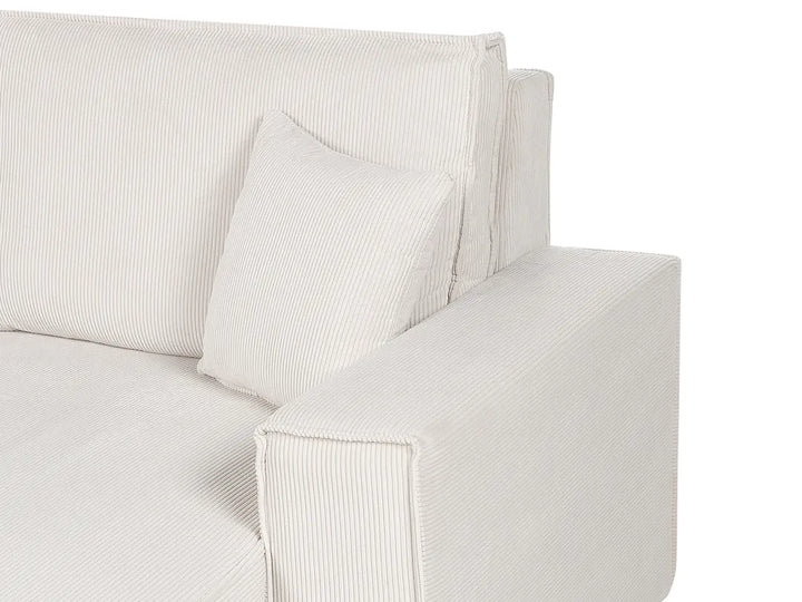 Corner Sofa Bed 3 Seater Corduroy Off-White Right Hand Middale