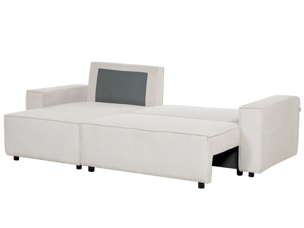 Corner Sofa Bed 3 Seater Corduroy Off-White Right Hand Middale