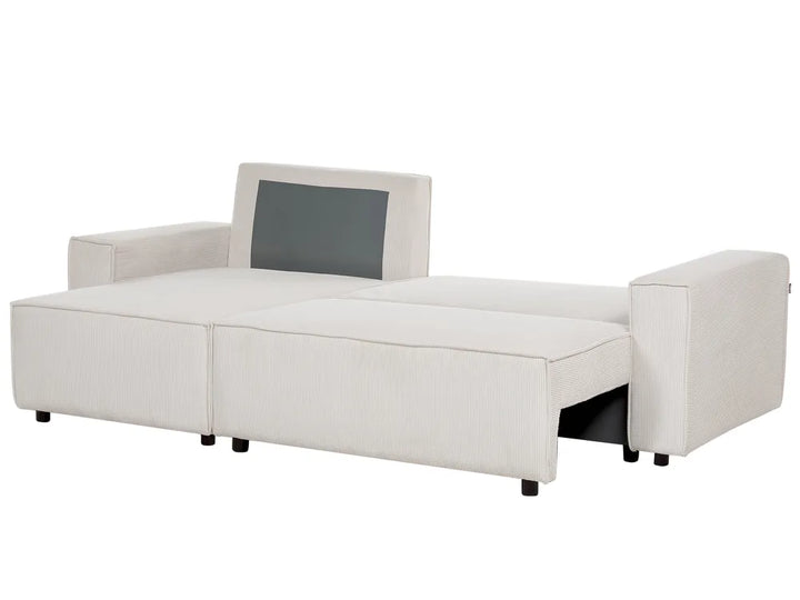 Corner Sofa Bed 3 Seater Corduroy Off-White Right Hand Middale