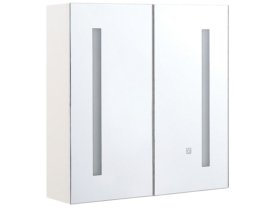 White bathroom cabinet with two doors on a white background