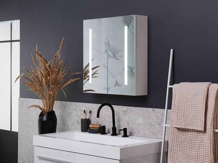 Bathroom Wall Mounted Mirror Cabinet LED 60 cm 60 cm White Chabunco