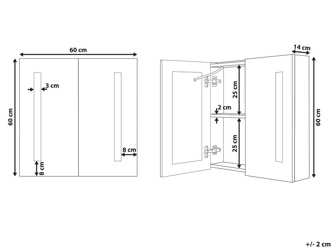 Bathroom Wall Mounted Mirror Cabinet LED 60 cm 60 cm White Chabunco
