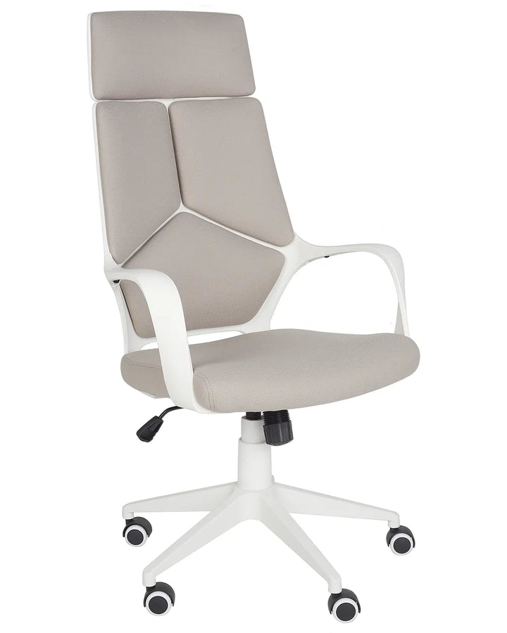 Beige office chair with white frame on a white background