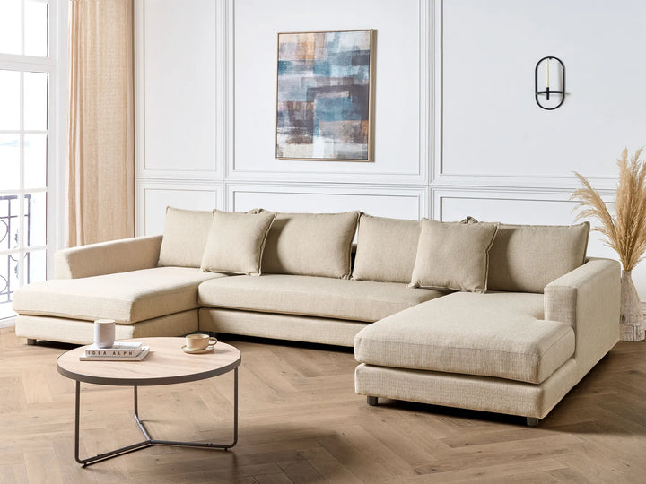 5 seater beige fabric corner sofa for living room