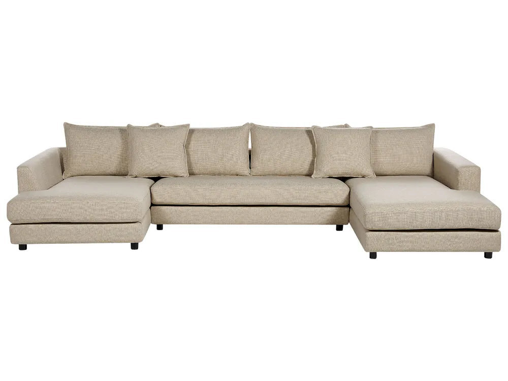 Beige fabric corner sofa 5 seater modern design