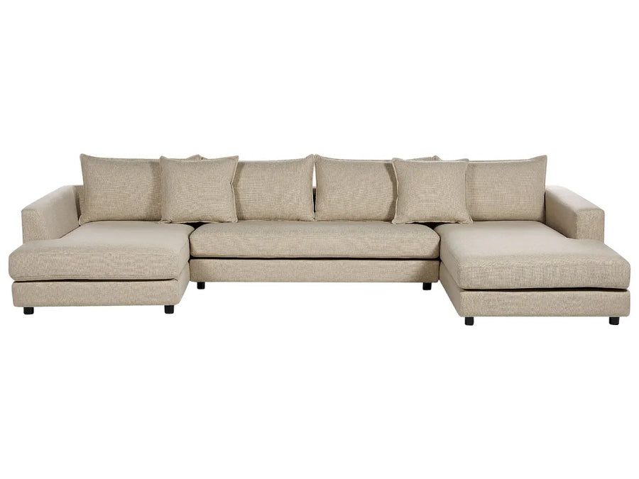Beige fabric corner sofa 5 seater modern design