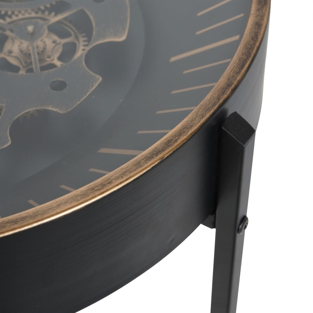 Libra Palladium Side Table Clock with Moving Cogs Black Gold