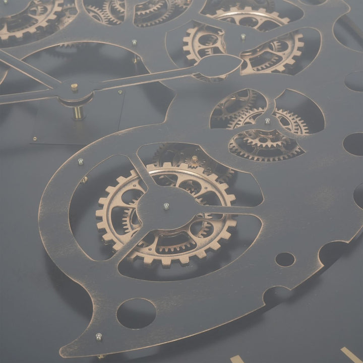 Close-up of intricate mechanical gear design on a dark background