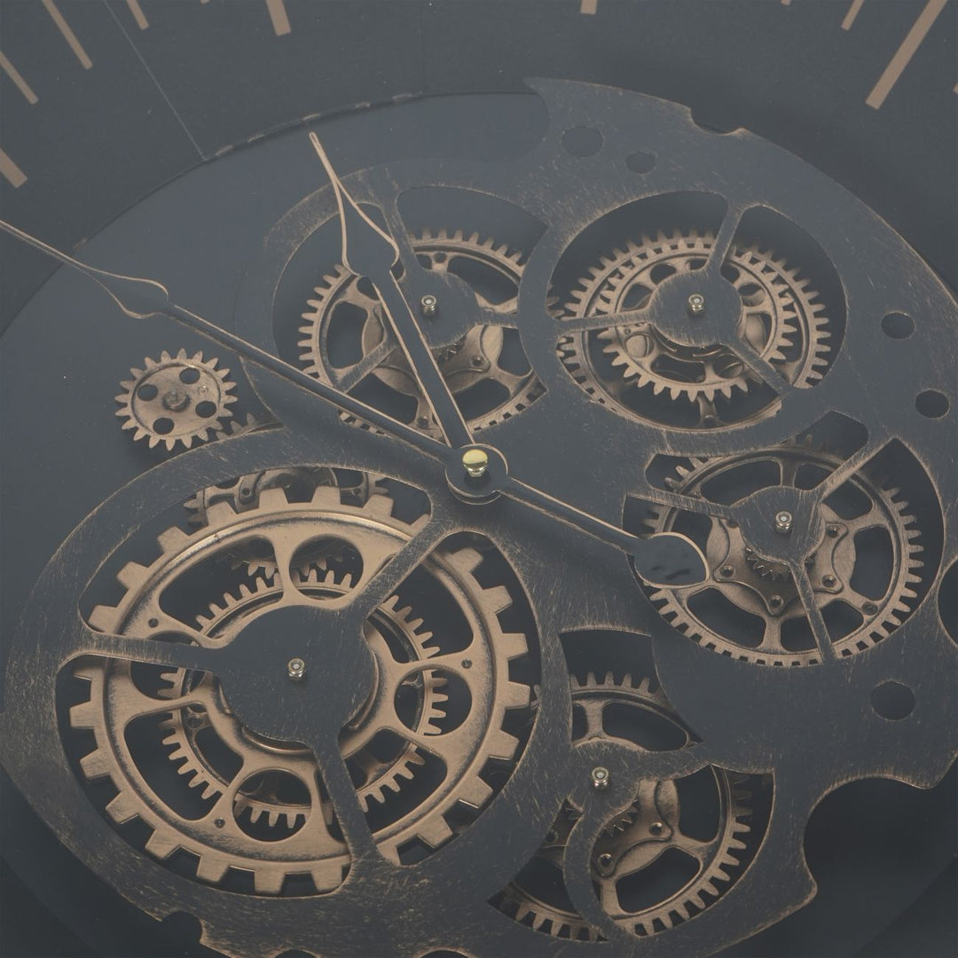 Libra Palladium Side Table Clock with Moving Cogs Black Gold