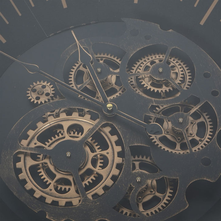 Libra Palladium Side Table Clock with Moving Cogs Black Gold