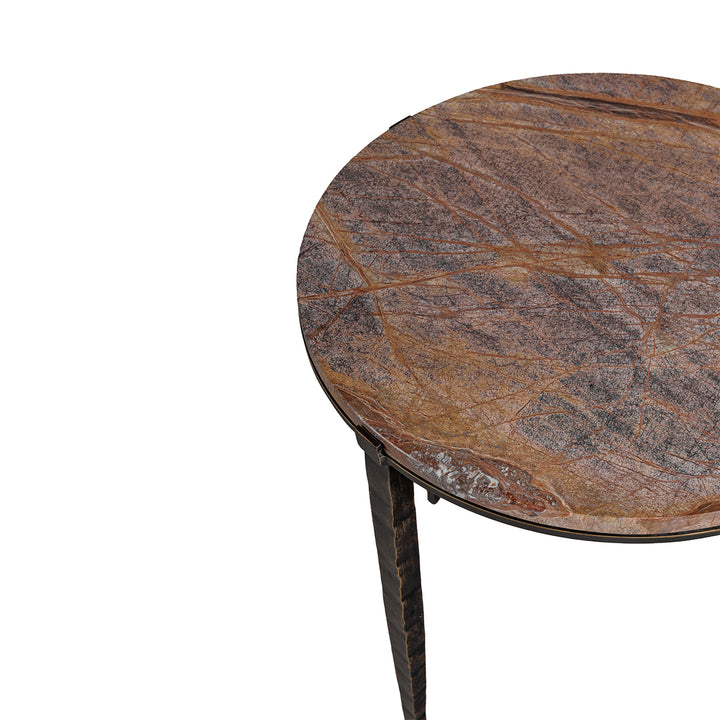 Libra Leo forest brown marble end table with metal base