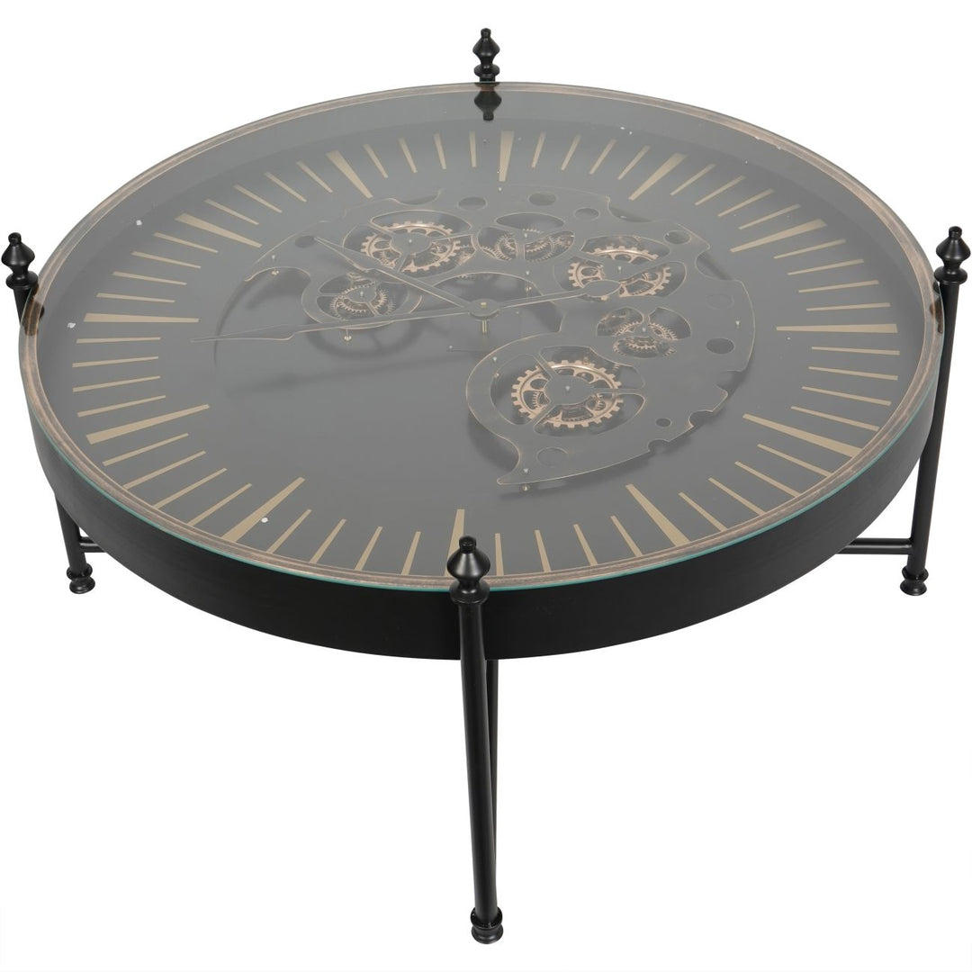 Libra Palladium Coffee Clock Table with Moving Cogs Black Gold
