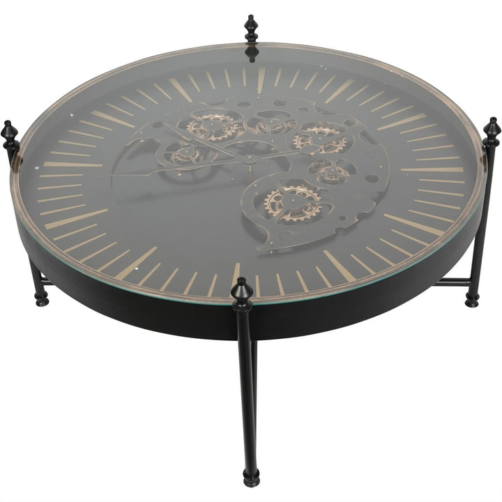 Libra Palladium Coffee Clock Table with Moving Cogs Black Gold