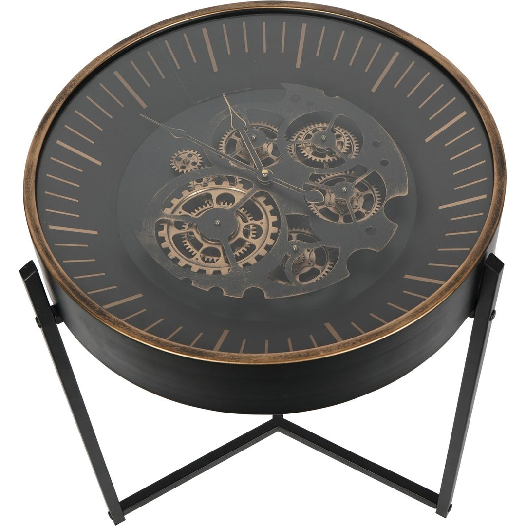 Libra Palladium Side Table Clock with Moving Cogs Black Gold