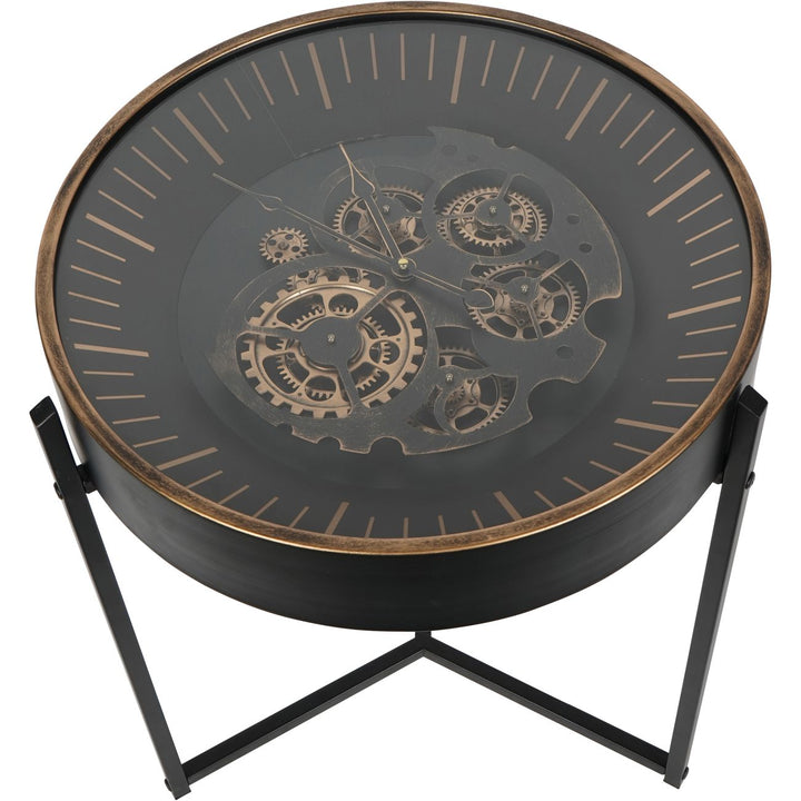 Libra Palladium Side Table Clock with Moving Cogs Black Gold