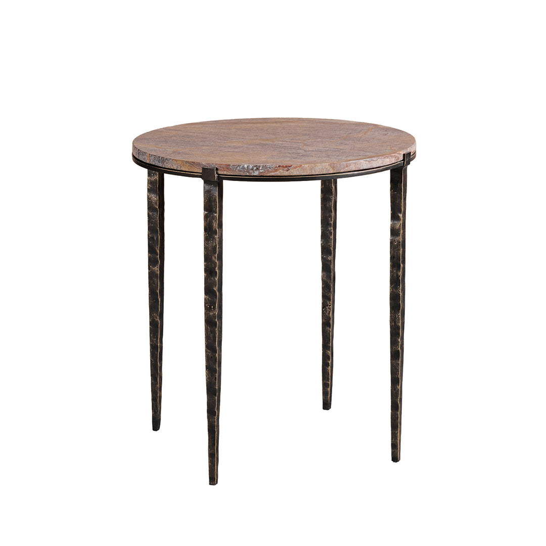 Libra Leo forest brown marble end table with metal base