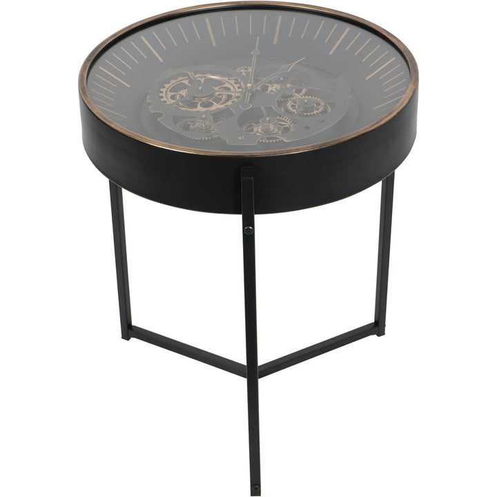 Round side table with decorative top on a white background