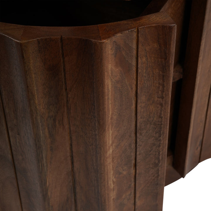 Libra Carmel Curved Wooden 2 Drawer Ridged Bedside Table with White Marble Top