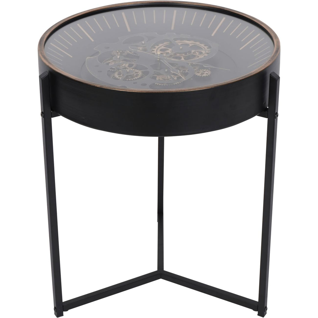 Round side table with decorative top on a white background
