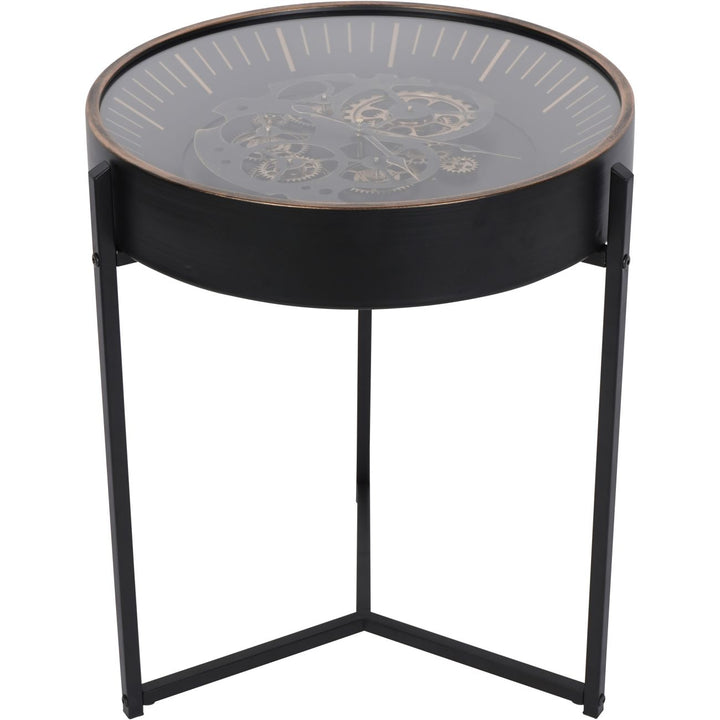 Round side table with decorative top on a white background
