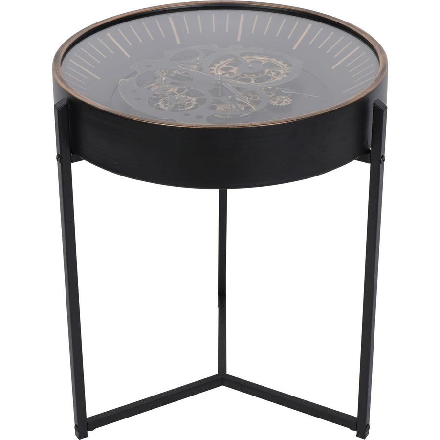 Round side table with decorative top on a white background