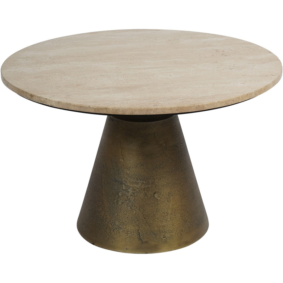 Round table with marble top and bronze base on a white background