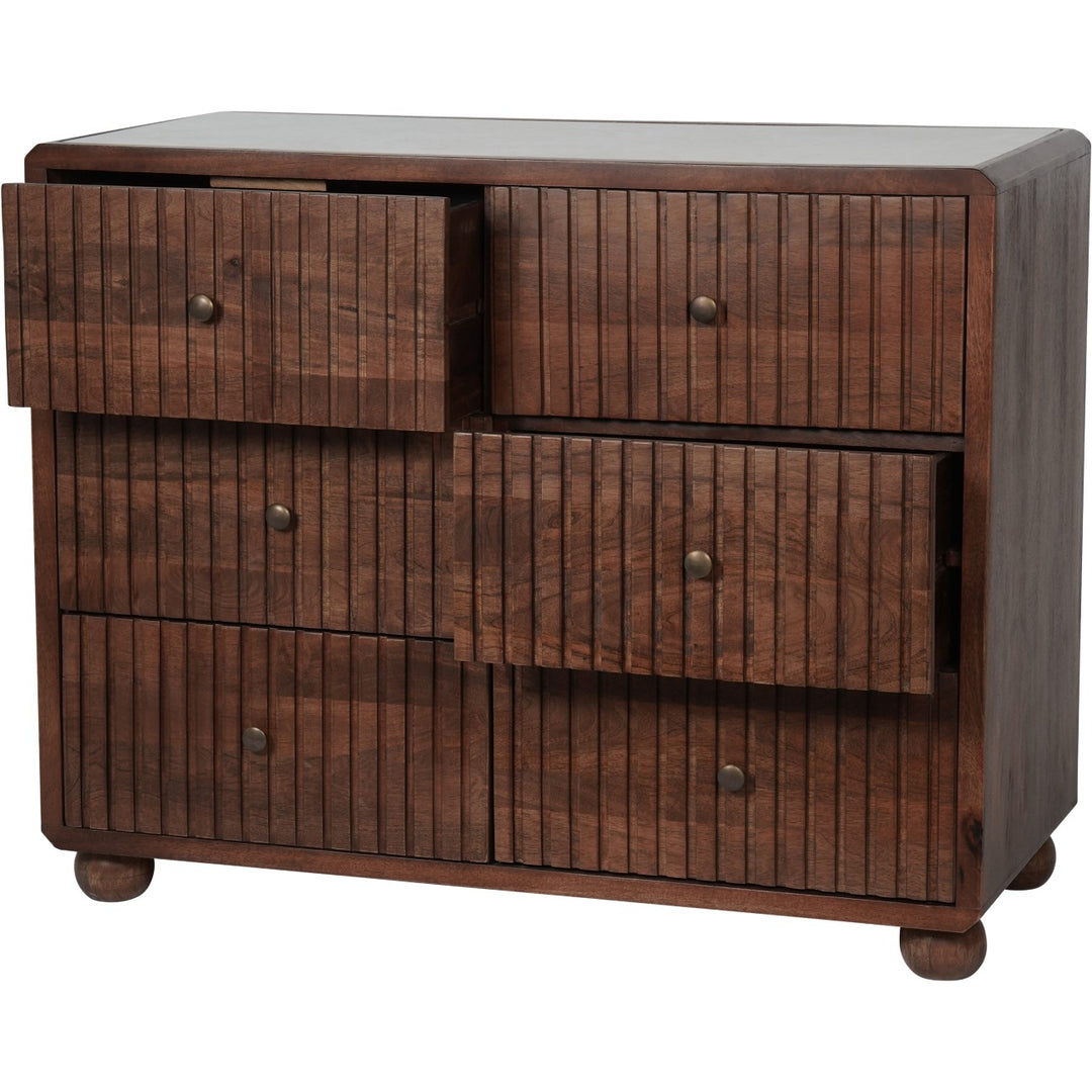 Libra Carmel Dark Wood 6 Ridged Drawer Chest with White Marble Top