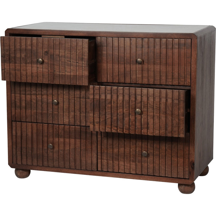 Libra Carmel Dark Wood 6 Ridged Drawer Chest with White Marble Top