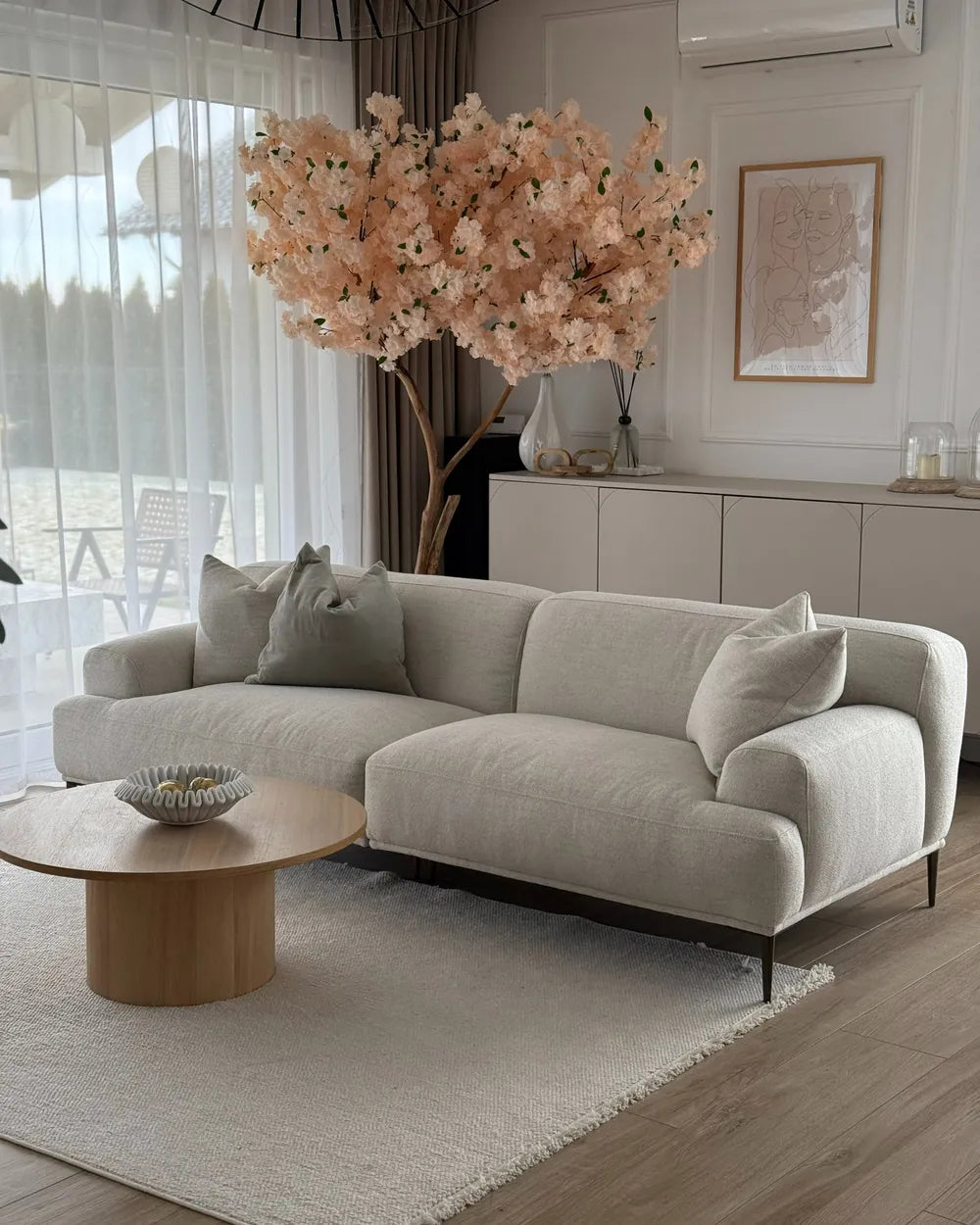 Sofa 3 Seater Fabric Light Beige Jossilynn