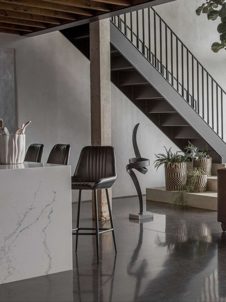 Libra Pair of Pembroke Leather Bar Stools in Charcoal