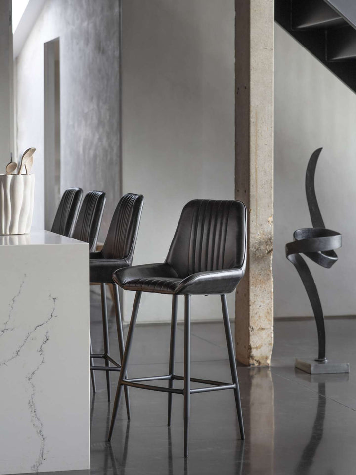 Libra Pair of Pembroke Leather Bar Stools in Charcoal