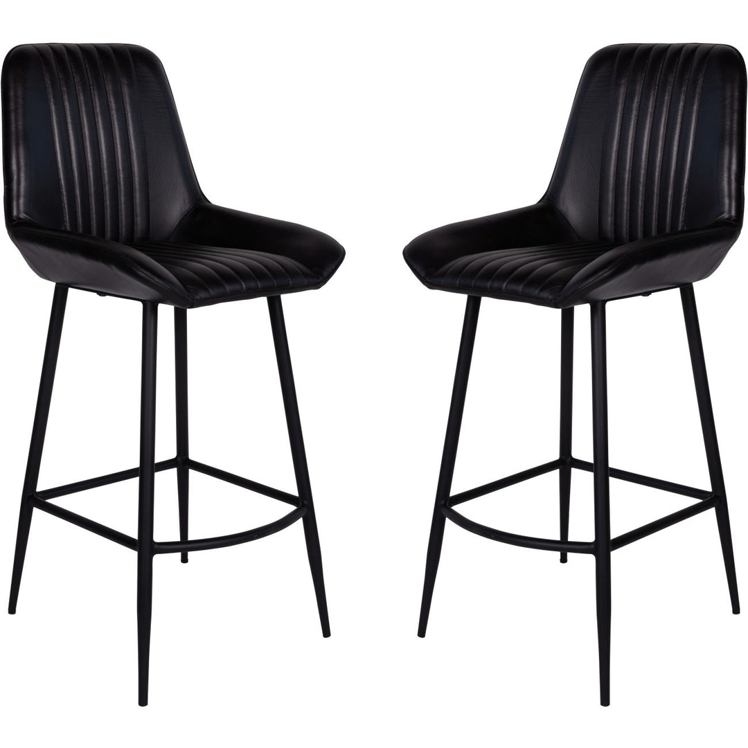 Elevate your kitchen or bar area with this sophisticated pair of Pembroke leather bar stools in charcoal.