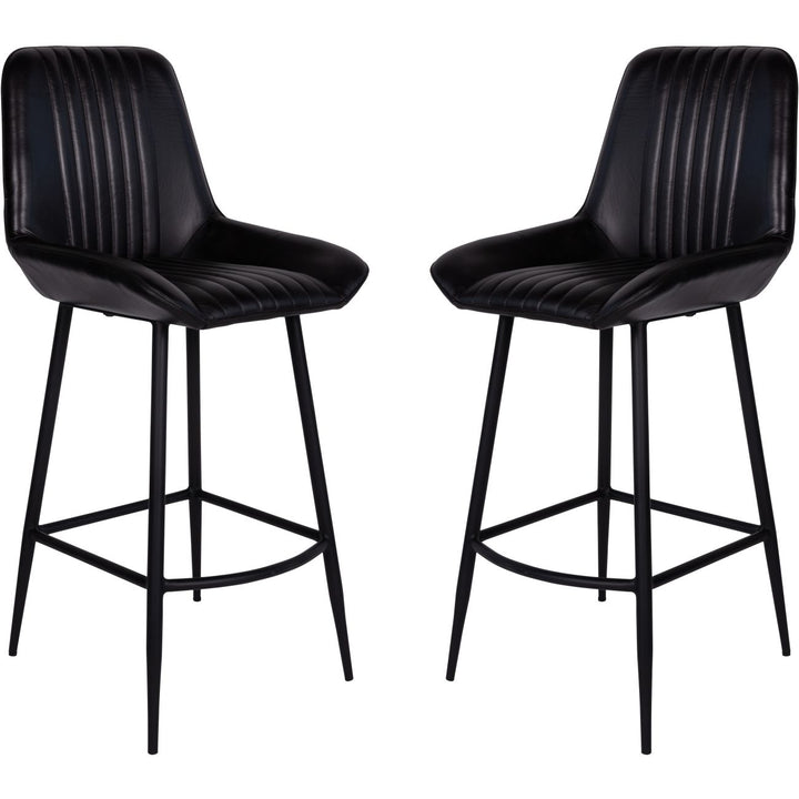 Elevate your kitchen or bar area with this sophisticated pair of Pembroke leather bar stools in charcoal.