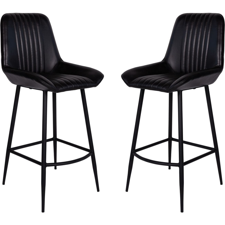 Elevate your kitchen or bar area with this sophisticated pair of Pembroke leather bar stools in charcoal.