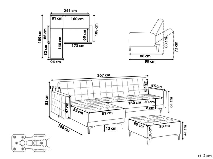 Modular Corner Sofa Bed 4 Seater Fabric Off-White with Ottoman Right Hand Denby