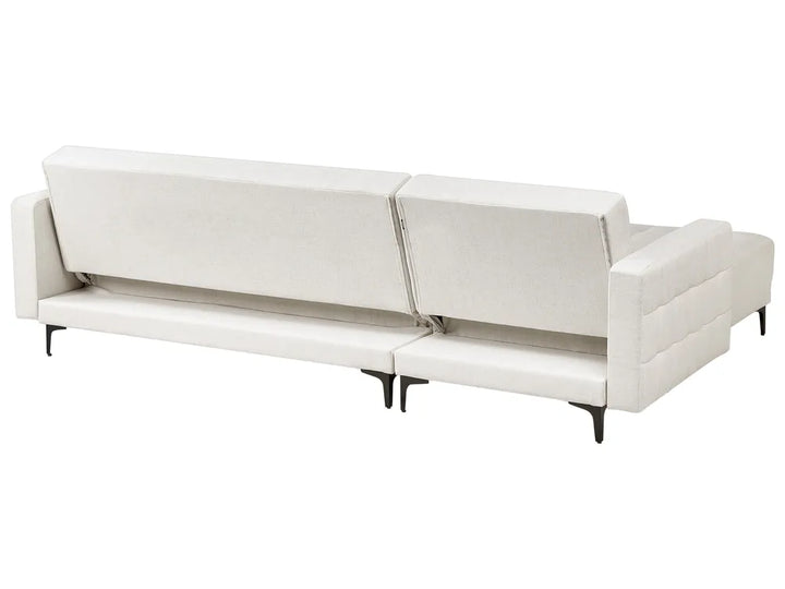 Modular Corner Sofa Bed 4 Seater Fabric Off-White with Ottoman Right Hand Denby