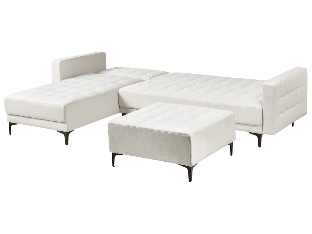 Modular Corner Sofa Bed 4 Seater Fabric Off-White with Ottoman Right Hand Denby