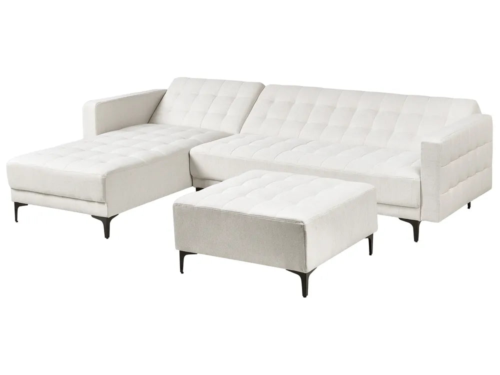 Modular Corner Sofa Bed 4 Seater Fabric Off-White with Ottoman Right Hand Denby