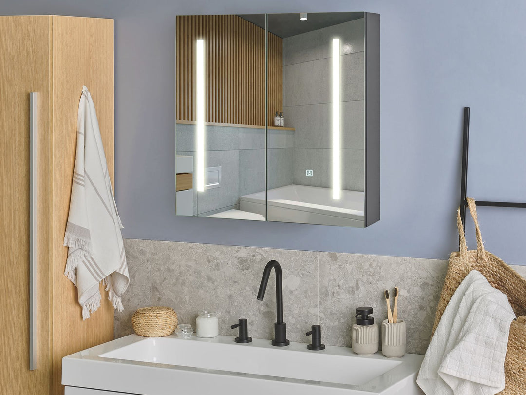 Bathroom Wall Mounted Mirror Cabinet LED 60 cm 60 cm Black Chabunco