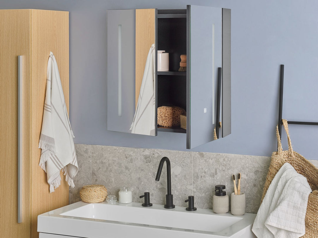 Bathroom Wall Mounted Mirror Cabinet LED 60 cm 60 cm Black Chabunco