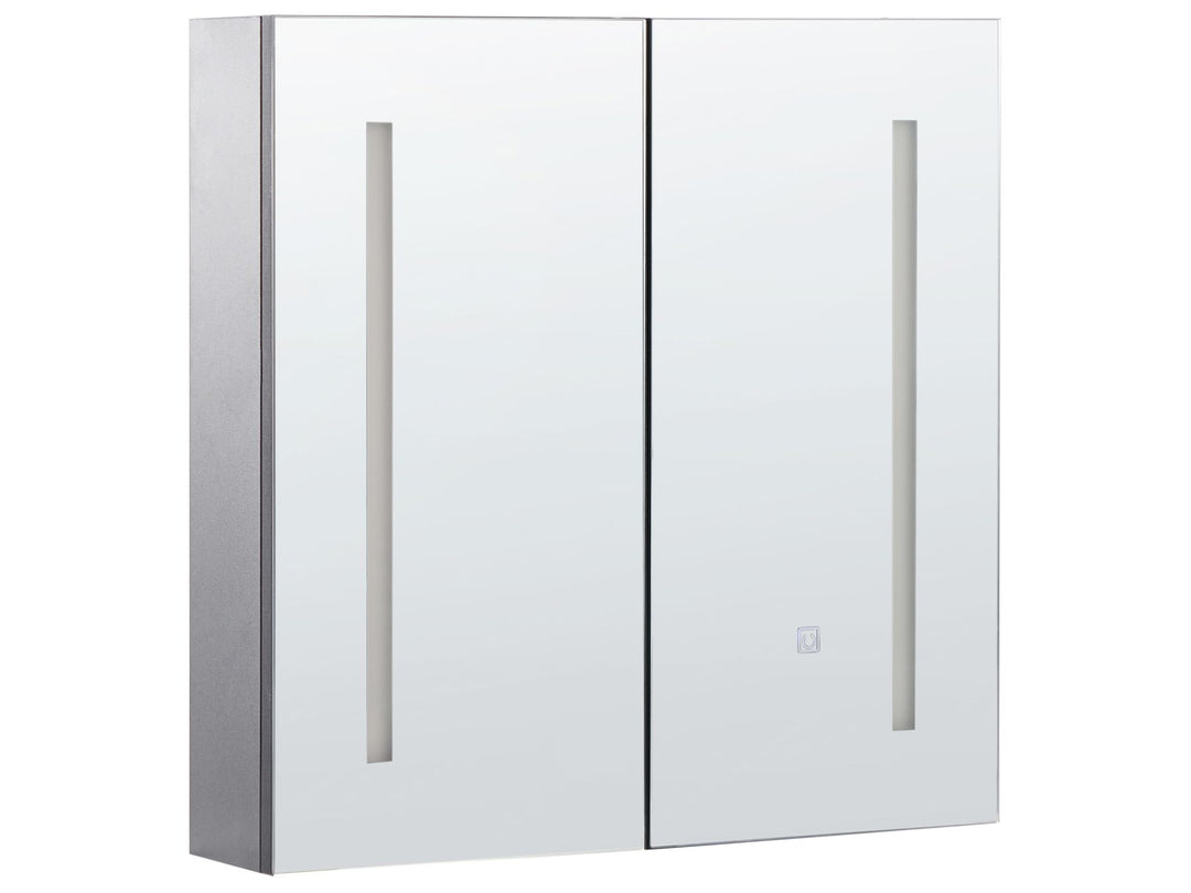 White wall-mounted cabinet with two doors on a white background