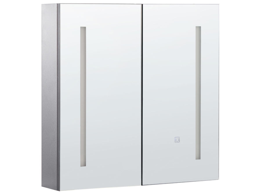 White wall-mounted cabinet with two doors on a white background