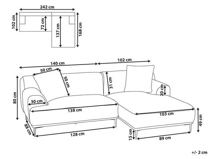 Corner Sofa Corduroy Off-White Left Hand Scarlet