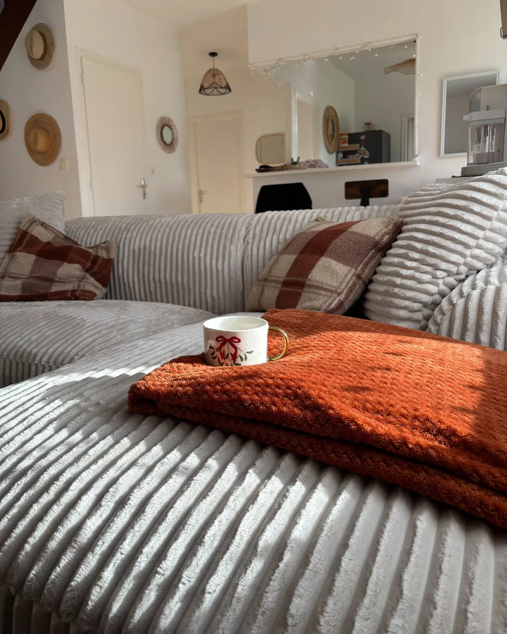 Corner Sofa Corduroy Off-White Left Hand Scarlet