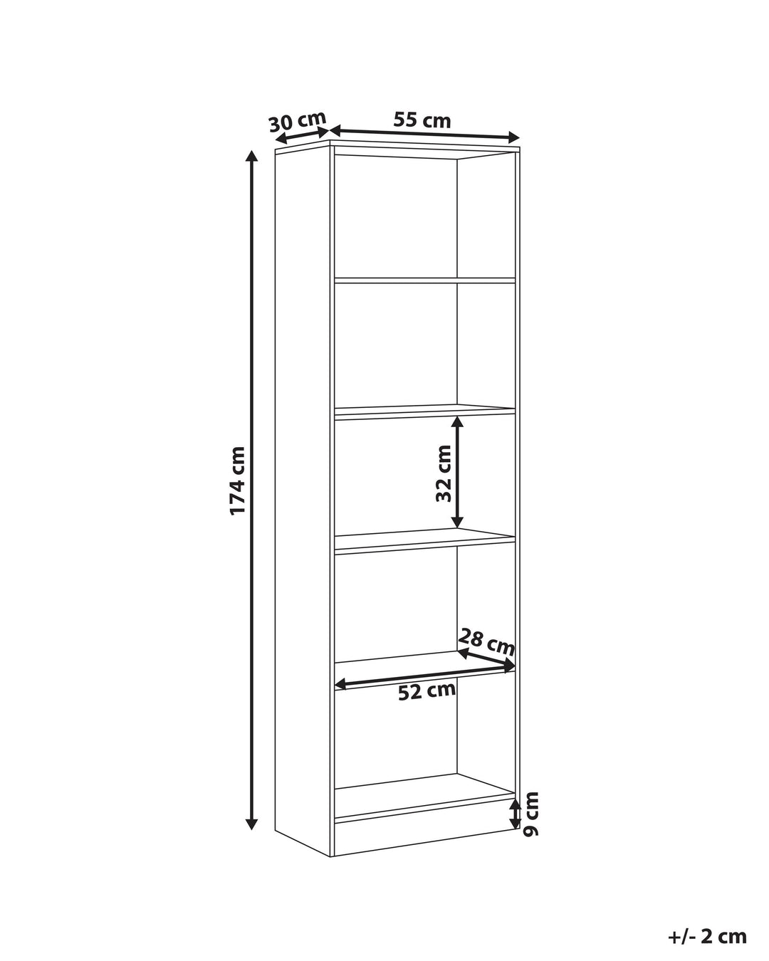 5 Tier Bookcase 174 cm White Stewart