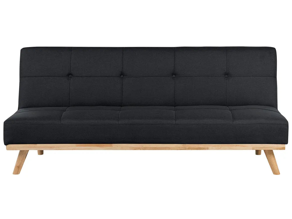 Black sofa bed with wooden legs on a white background