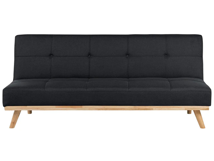Black sofa bed with wooden legs on a white background