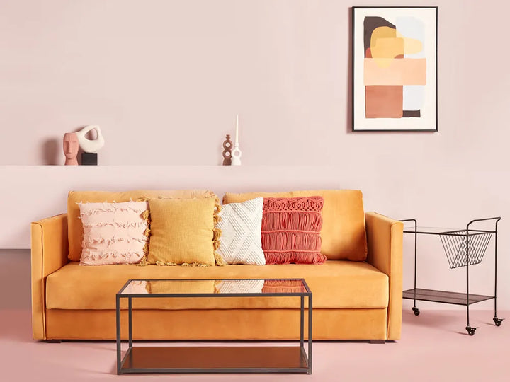 Sofa Bed 3 Seater Velvet Mustard with Storage Charleah